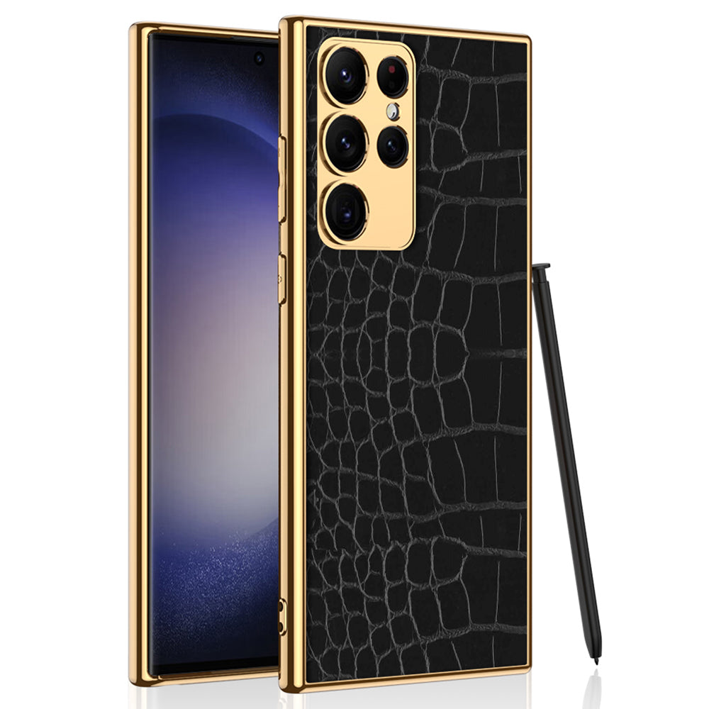 GKK For Samsung Galaxy S23 Ultra Crocodile / Snake Texture PU Leather Coated PC Back Case Electroplating TPU Frame Phone Cover GKK For Samsung Galaxy S23 Ultra Crocodile / Snake Texture PU Leather Coated PC Back Case Electroplating TPU Frame Phone Cover